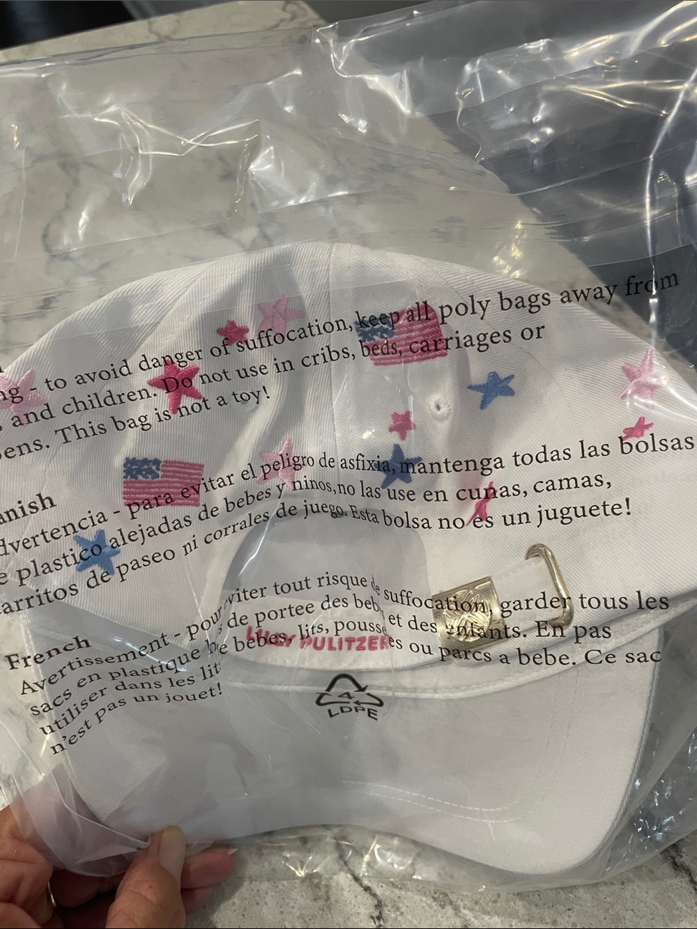 Lilly Pulitzer embroidered hat with Pink Logo, Blue & Pink Stars - Picture 3 of 4